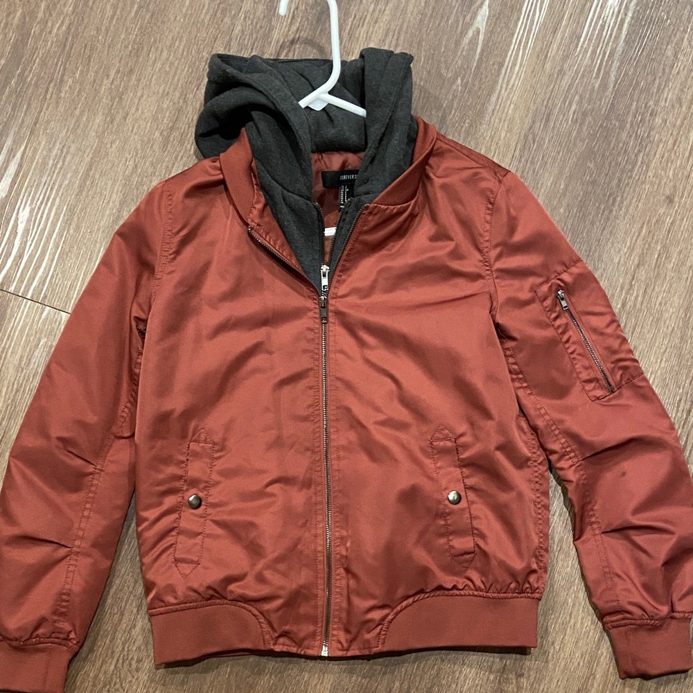 Forever 21 Rust Bomber Jacket with Charcoal Hood